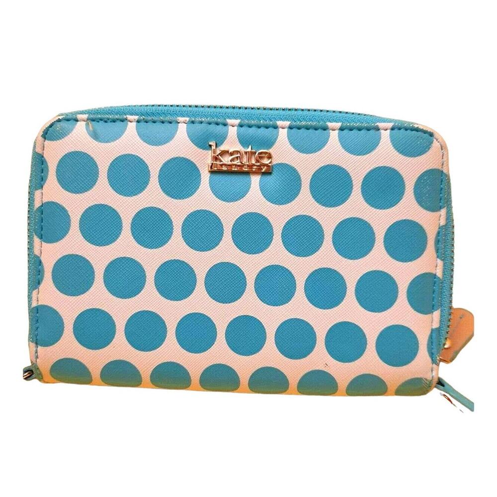 Womens Polka Dot Kate Landry Wallet White Turquiose Blue Polka 7" x 5" Purse